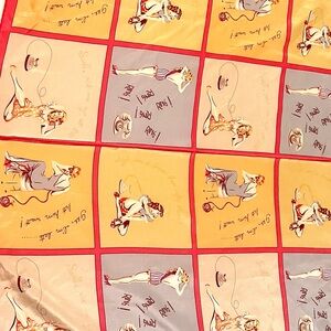 Silk Vintage Style Red and Yellow Scarf with 20’s styled women in each box.